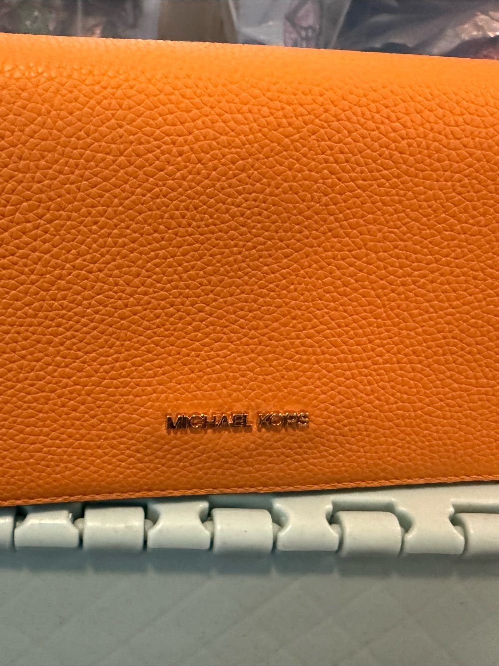 Michael Kors Orange Pebbled Leather Wallet with Gold Logo